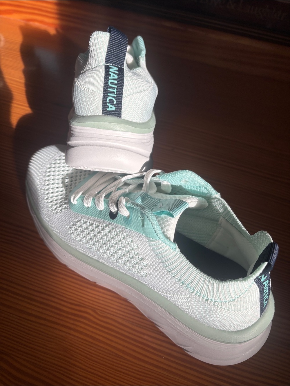 Nautica Women's Size 7.5 Knit Lace-Up Sneakers in Mint and White